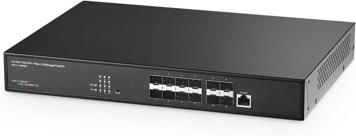 12-poorts 10 Gigabit SFP+ Managed Switch - L3 Glasvezel Netwerkswitch met 240 Gbps