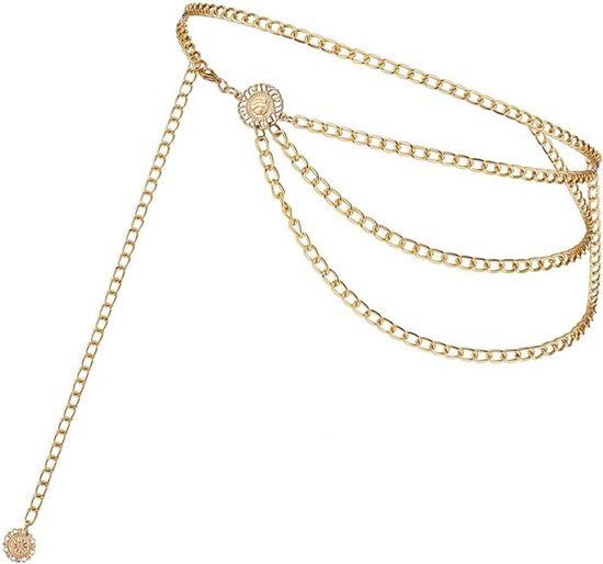 LIMHOO Metalen Taille Ketting voor Vrouwen Chunky Belly Link Chain Belt voor Jurken, Goud 1, L: Length 135cm/53.1in