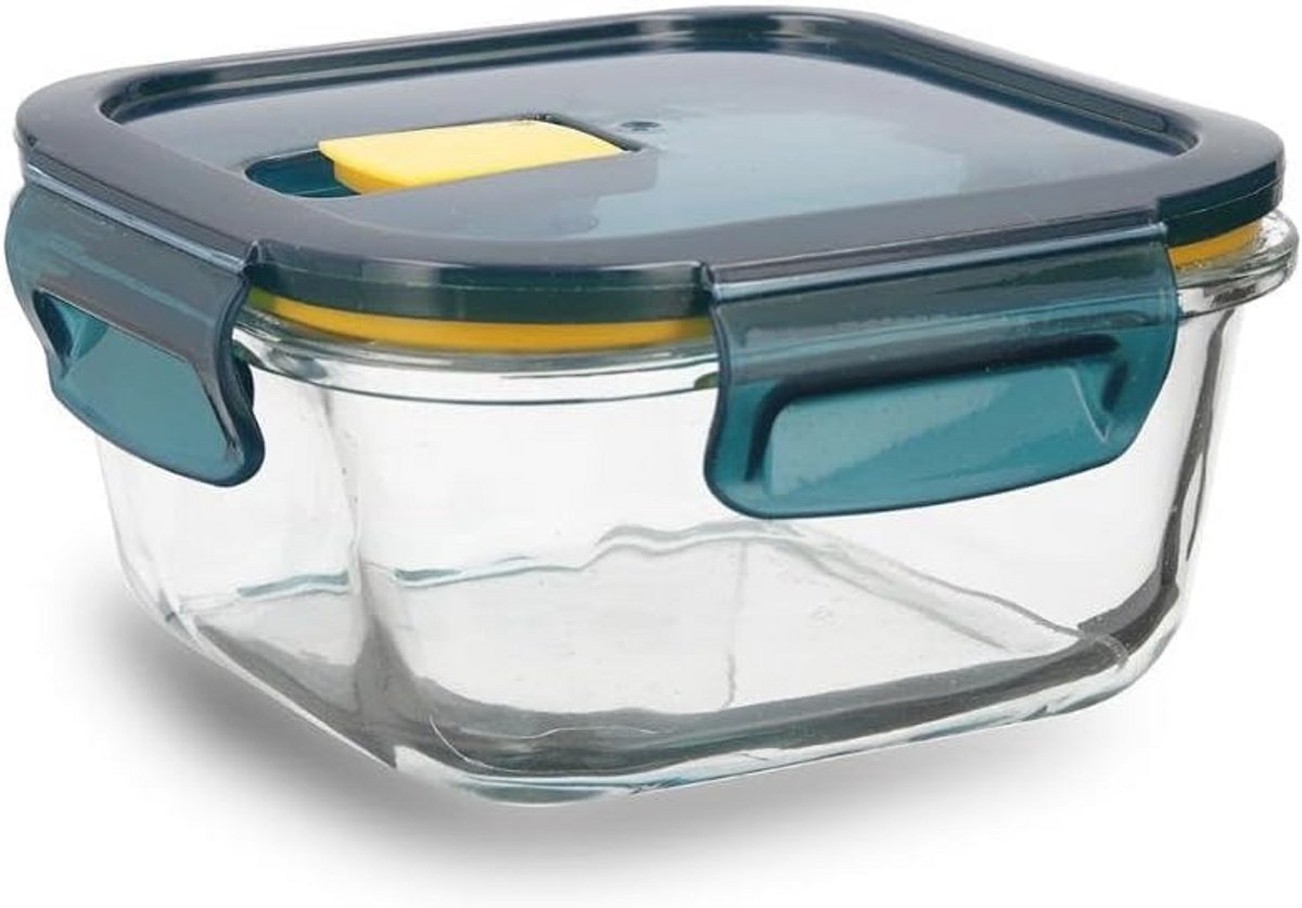 Luchtdichte vierkante glazen container 52 ml - 13,6 x 13,6 x 7 cm - Blauw