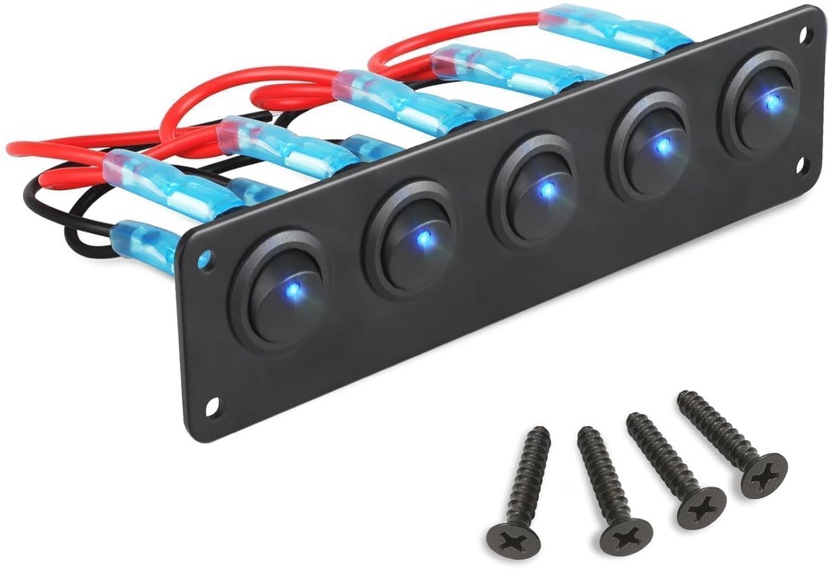 Waterdicht 5-Gang Rocker Schakelaar Paneel met LED Verlichting voor Auto en Marine