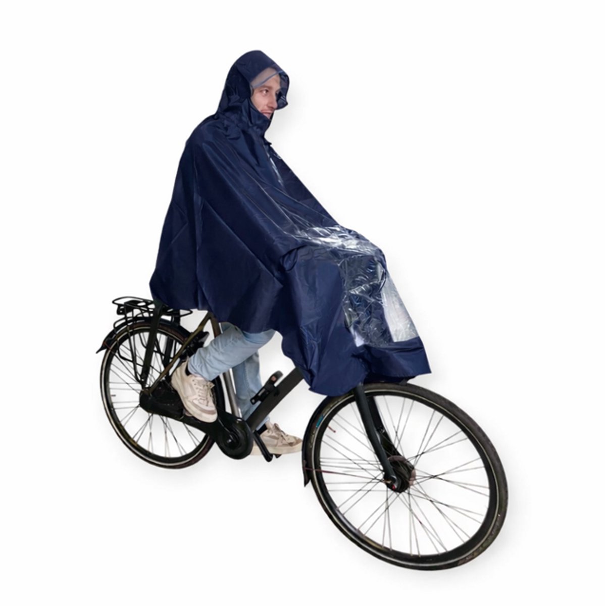 Rieba® Fietsponcho - Regenponcho - Poncho Fiets Regen - Regenjas - Unisex - Dames & Heren - Waterdicht - Winddicht - Polyester - Navy Blauw