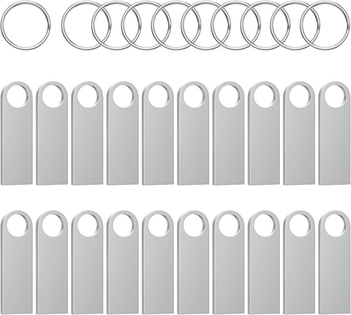 Set van 20 stuks 8GB USB 2.0 Metalen Sticks met Sleutelhangers