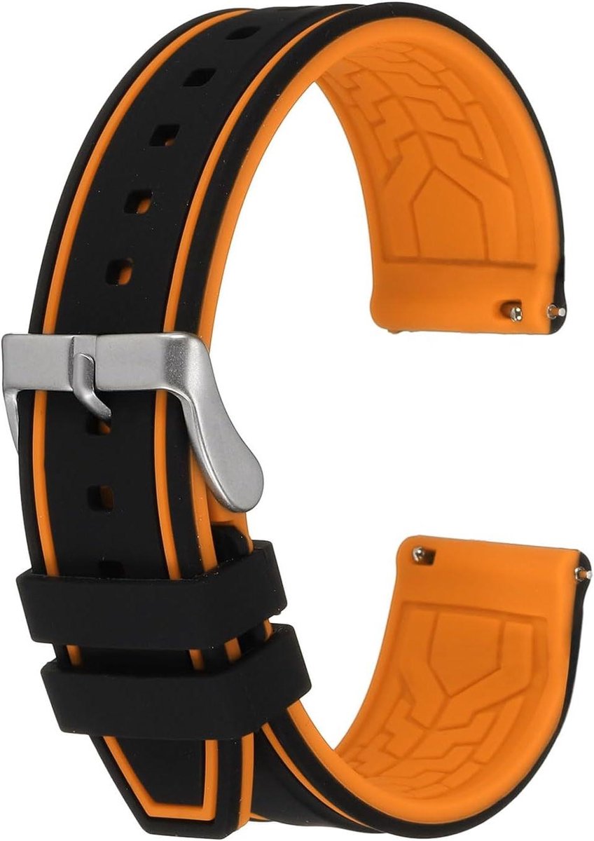 Allecta - Zwarte en Oranje 22 mm Siliconen Horlogeband met Snelsluiting