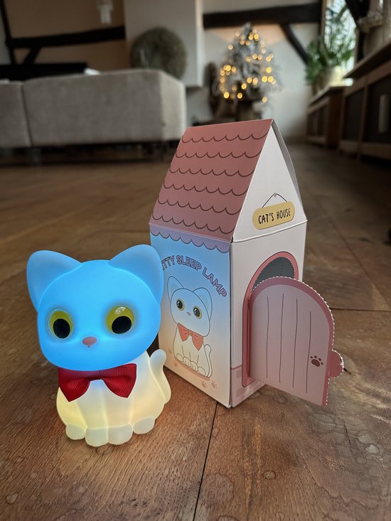 Baby Nachtlampje Kitten - Zacht Siliconen Nachtlampje Kind - RGB Kleuren & Dimbaar - Veilig voor Baby & Peuter - Tikbediening - Draadloos LED Lampje - Slaaphulp - Kerst Cadeau & Kraamcadeau van Merkloos — afbeelding 2