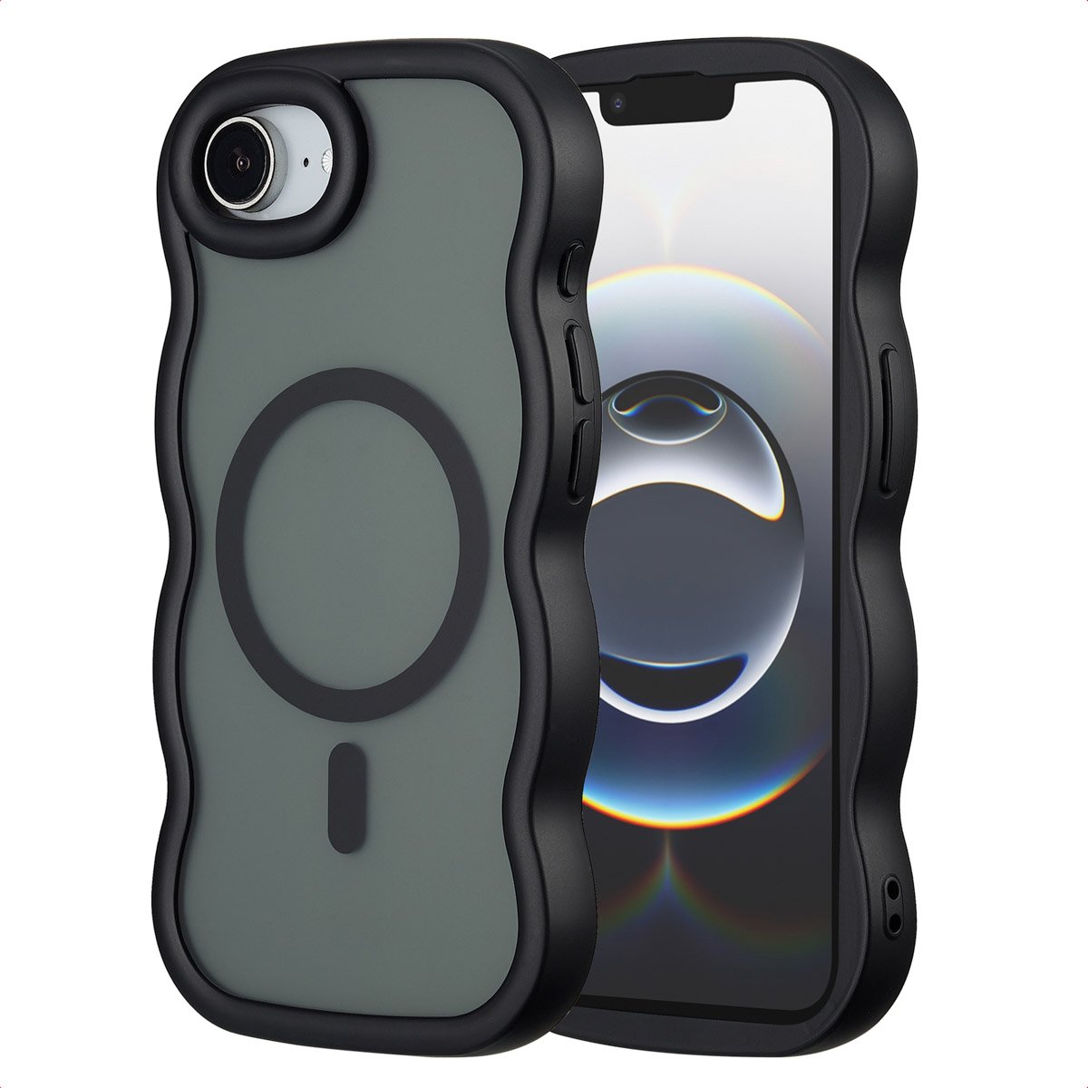 Selencia Wavy Case - Golvend Hoesje geschikt voor Apple iPhone 17e / 16e - Zwart
