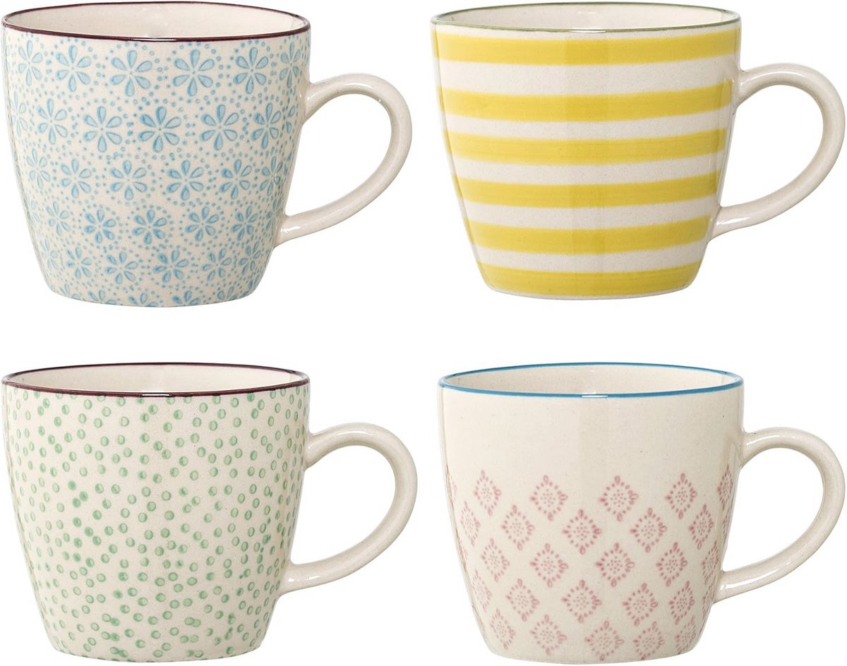 Set van 4 Kleine Kopjes in Blauw, Geel, Groen en Roze van Keramiek