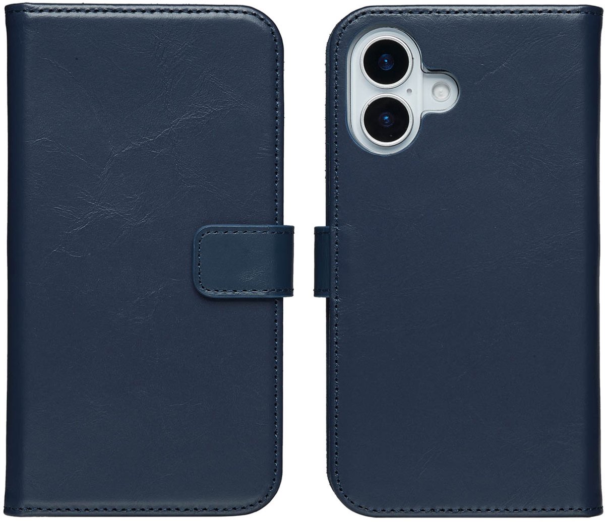 Selencia Hoesje - Geschikt voor Apple iPhone 17 - Echt Lederen Bookcase - Blauw