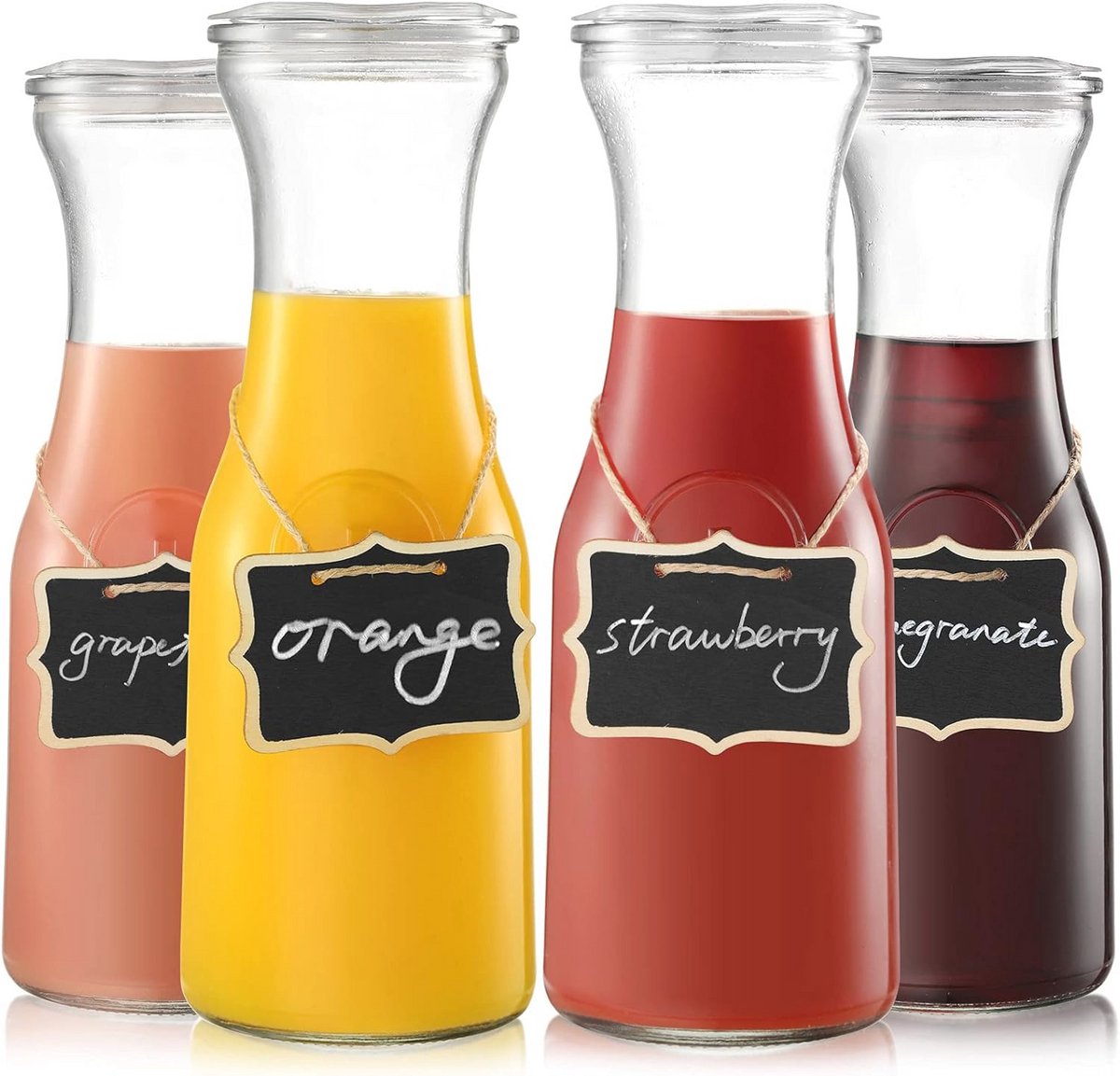 Set van 4 glazen karaf met deksel - 1 liter drinkschenker voor brunch en feesten