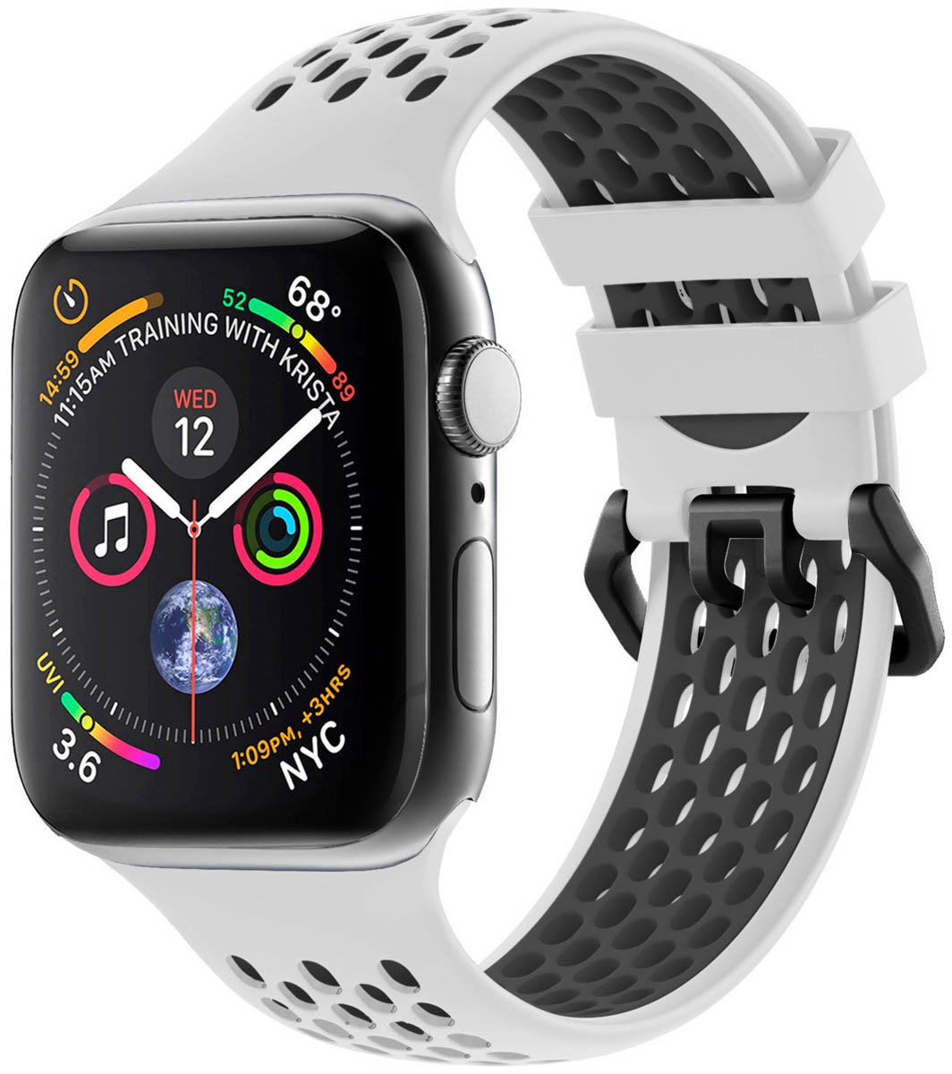 iMoshion Bandje Geschikt voor Apple Watch Bandje Series 1 / 2 / 3 / 4 / 5 / 6 / 7 / 8 / 9 / SE - 38 / 40 / 41 mm - iMoshion Sport band buckle - Wit