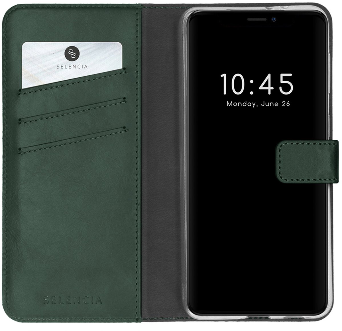 Selencia Hoesje - Geschikt voor Apple iPhone 13 - Echt Lederen Bookcase - Groen