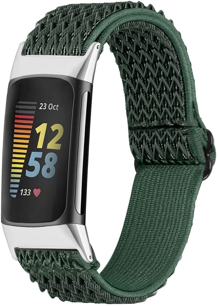 Elastisch nylon bandje - Geschikt voor Fitbit Charge 5 - Groen