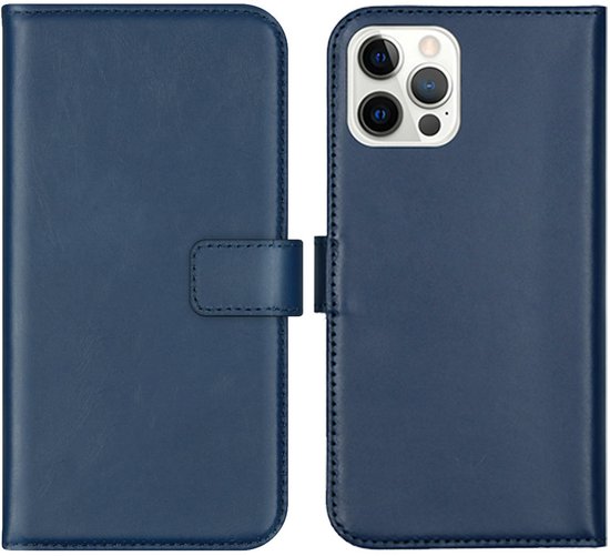 Selencia Hoesje - Geschikt voor Apple iPhone 12 Pro / 12 - Echt Lederen Bookcase - Blauw
