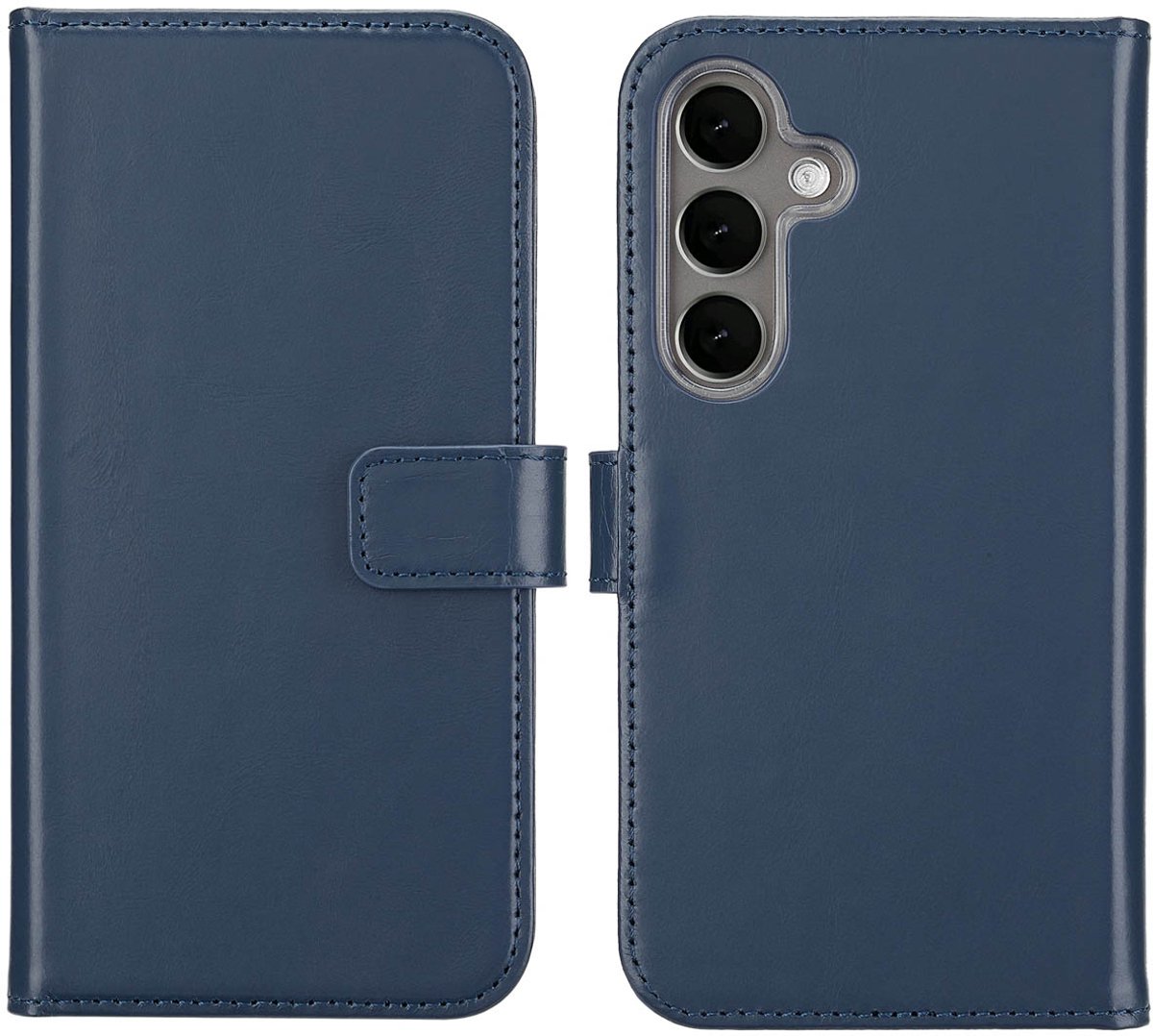 Selencia Hoesje - Geschikt voor Samsung Galaxy S25 Plus - Echt Lederen Bookcase - Blauw