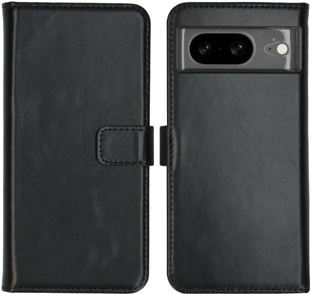 Selencia Hoesje - Geschikt voor Google Pixel 8 - Echt Lederen Bookcase - Zwart