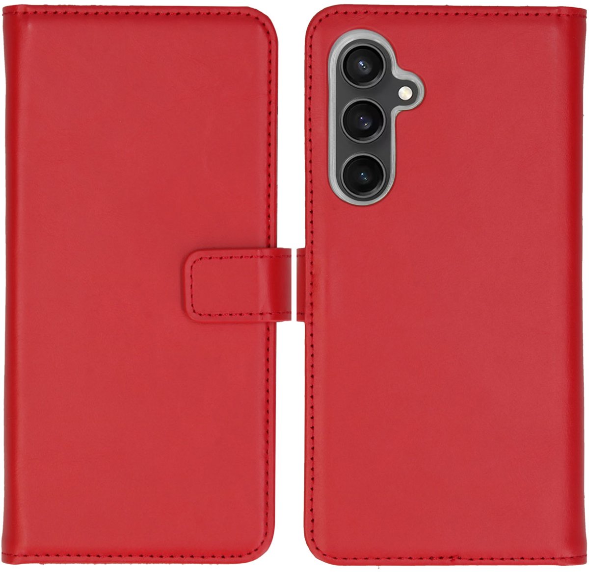 Selencia Hoesje - Geschikt voor Samsung Galaxy S23 FE - Echt Lederen Bookcase - Rood