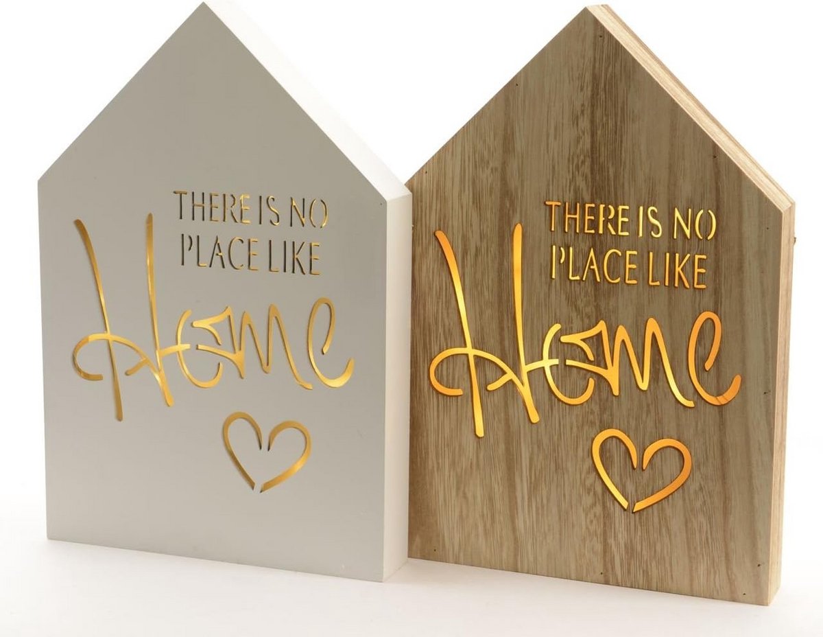 Decoratieve Houten LED Wanddecoratie 'No Place Like Home' - Warm Wit Licht