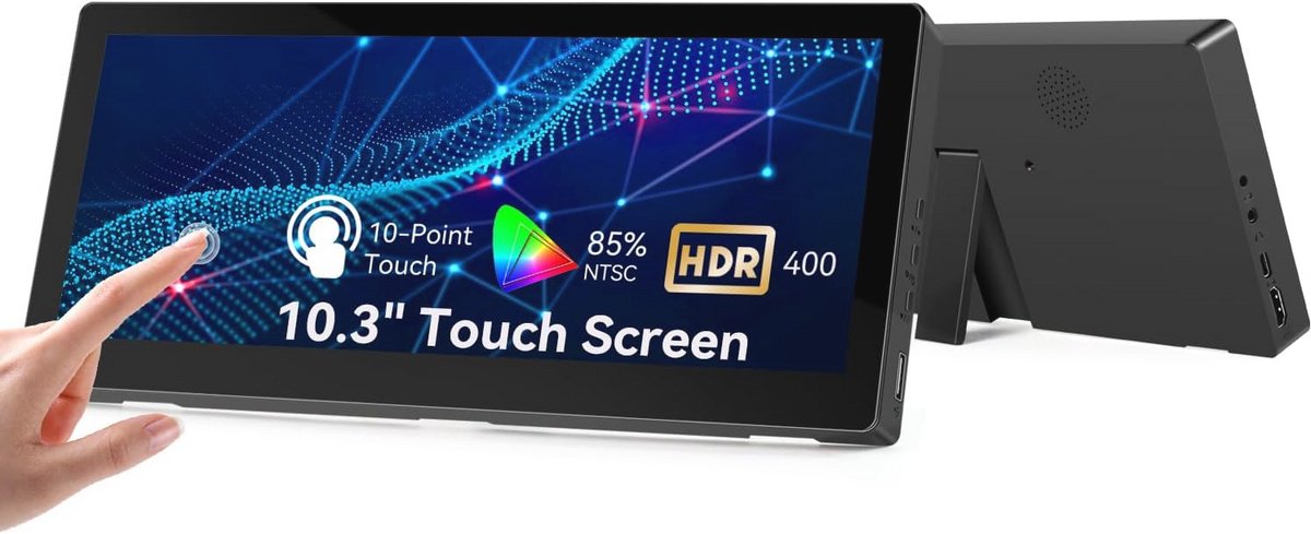 10,3 inch draagbare touchscreen-monitor met HDMI en USB-C - Ideaal voor onderweg
