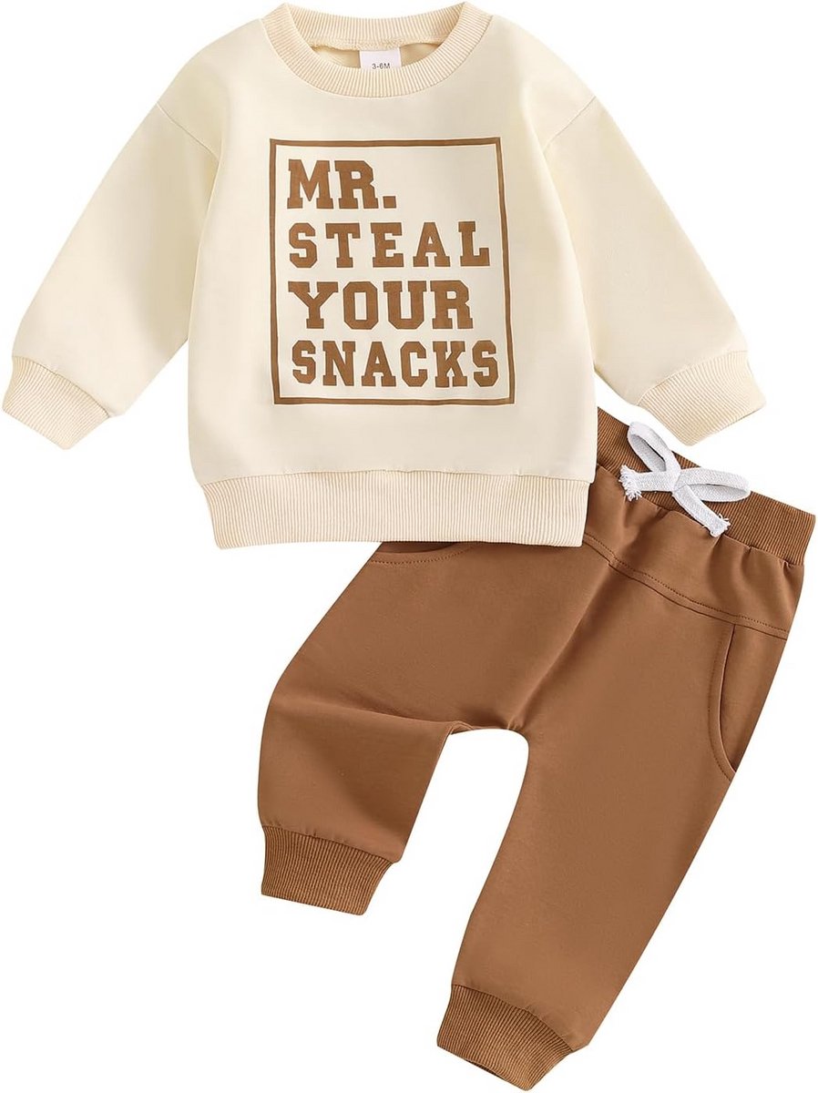 Set Jongens Kleding 2 Delen: Sweatshirt met Letterprint en Lange Broek, Trainingspak voor Peuters en Baby's
