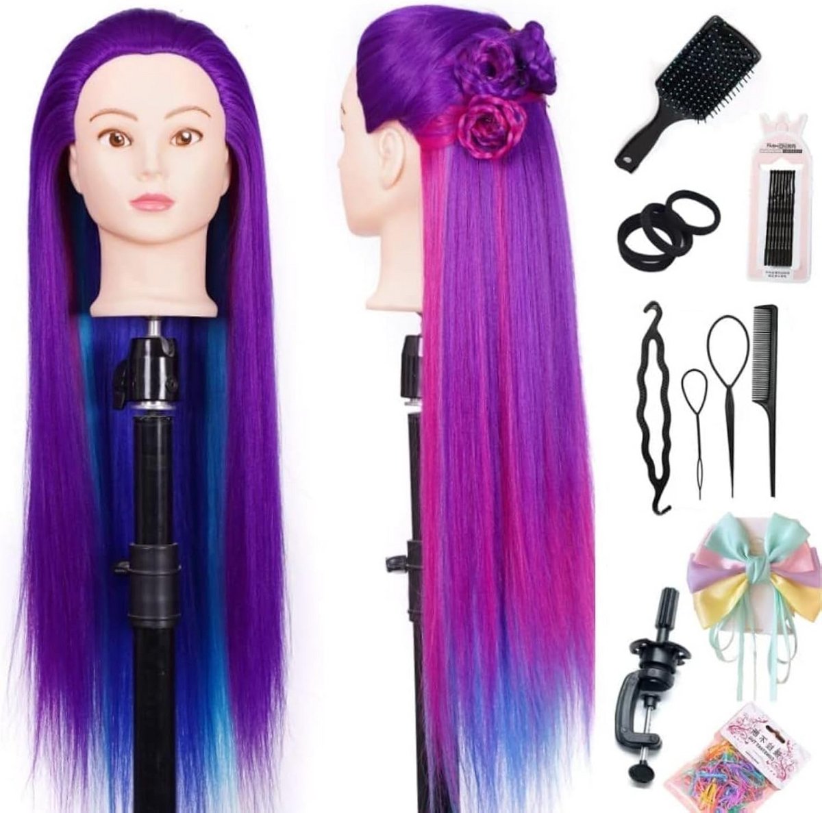 Oefenhoofd voor Haarstyling - Trainingskop Mannequin met Synthetisch Haar