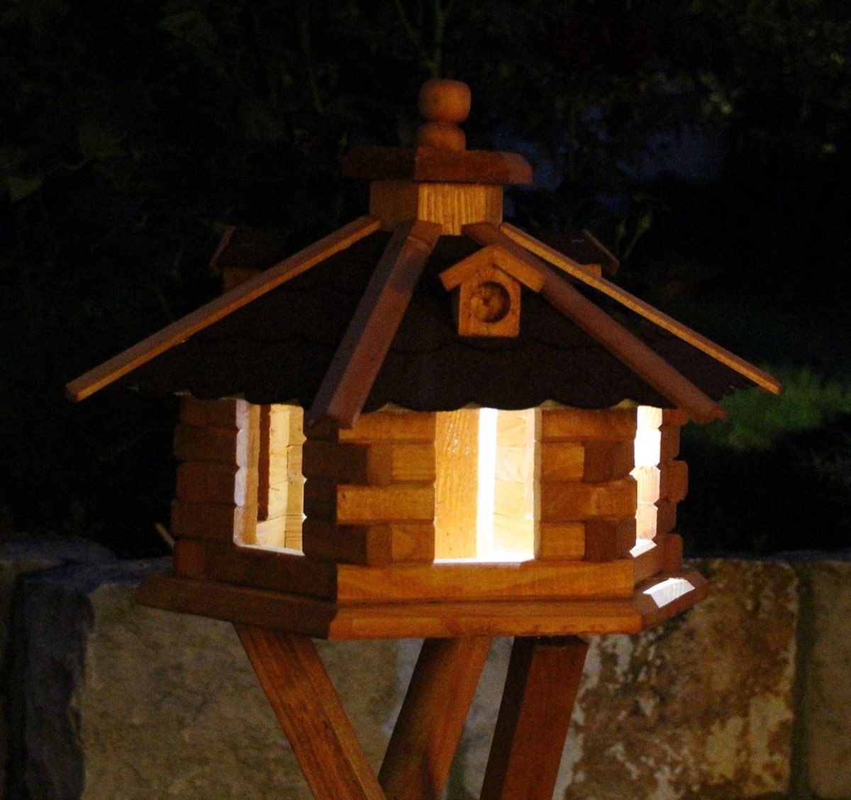 Zeshoekig Vogelhuis op Zonne-energie met Verlichting