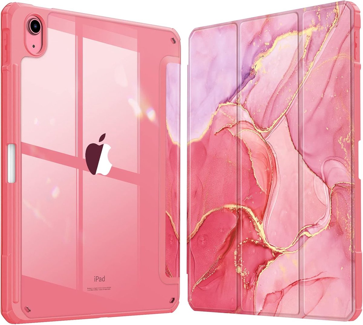 Zandarix Geschikt voor Apple iPad A16 (2025) - Book Case - Automatische Slaap/Waak Functie - Ingebouwde Potloodhouder - Tablethoes - Marmer Roze