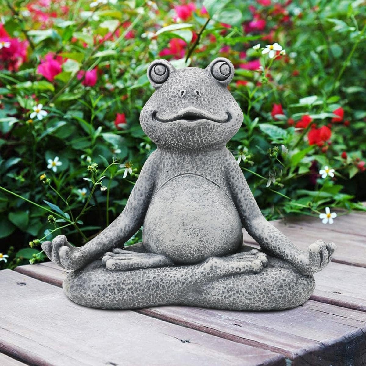Meditatie Kikker Tuindecoratie - Grijze Yoga Figurant voor Binnen en Buiten | Unieke DIY Tuin Ornamenten