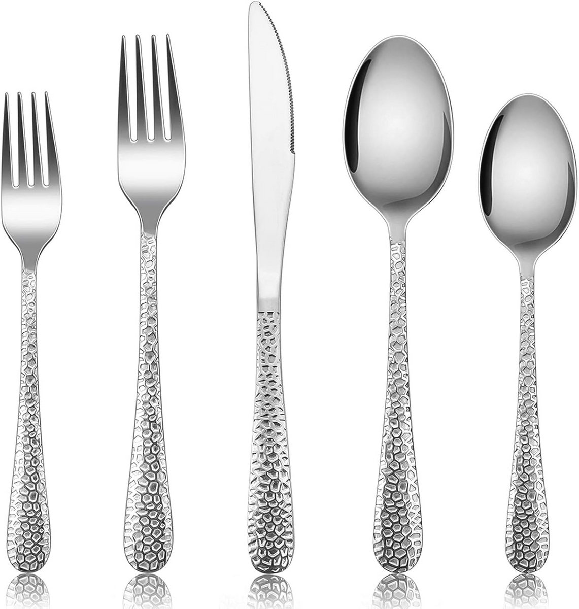 60-delige Gehamerde Bestekset voor 12 Personen van Roestvrij Staal - Modern Design, Vaatwasmachinebestendig