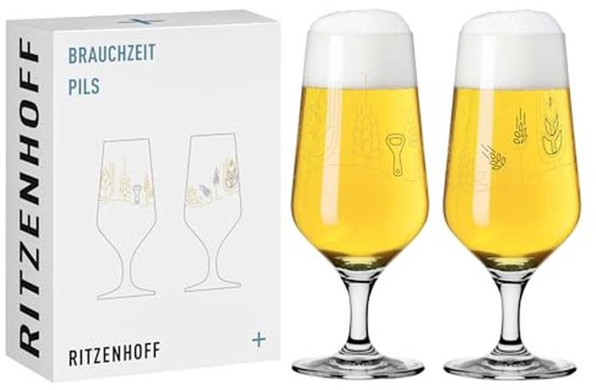 Set van 2 Bierglazen 300 ml - Unieke Motieven hop en mout - Vaatwasmachinebestendig - Made in Germany