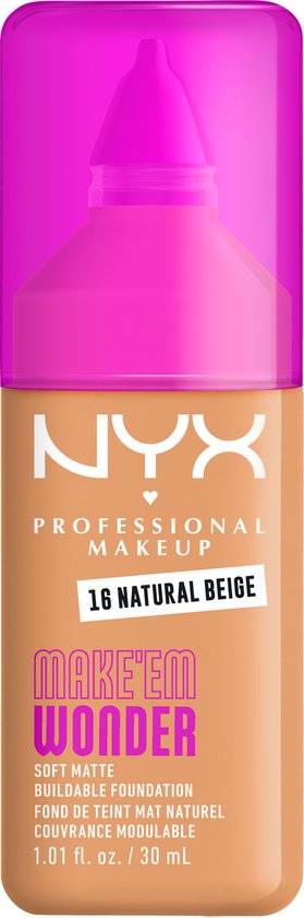 NYX Professional Make Up Make 'EM Wonder Foundation - Zachte matte finish - Met huidverzorgende hyaluronzuur - Natural Beige