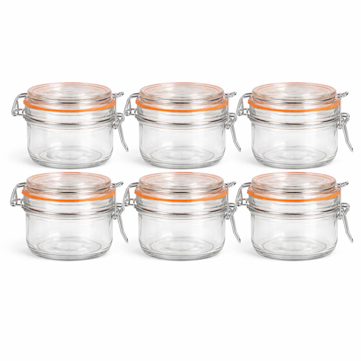 Set van 6 Glazen Weckpotjes 140 ml – Met Beugelsluiting & Rubberen Ring – Luchtdicht & Herbruikbaar – Voor Jam, Kruiden, Desserts, Cadeautjes & Decoratie