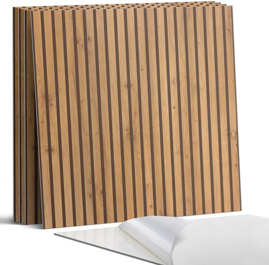 Coloray Wandpanelen Zelfklevend - Verticale houten planken Zelfklevende Wandpanelen - 50 cm x 50 cm - Bruin Wandpaneel PVC - 5 stuks - Texturen Wandpanelen Zelfklevend - Keuken Wandpanelen - Wandpanelen Badkamer