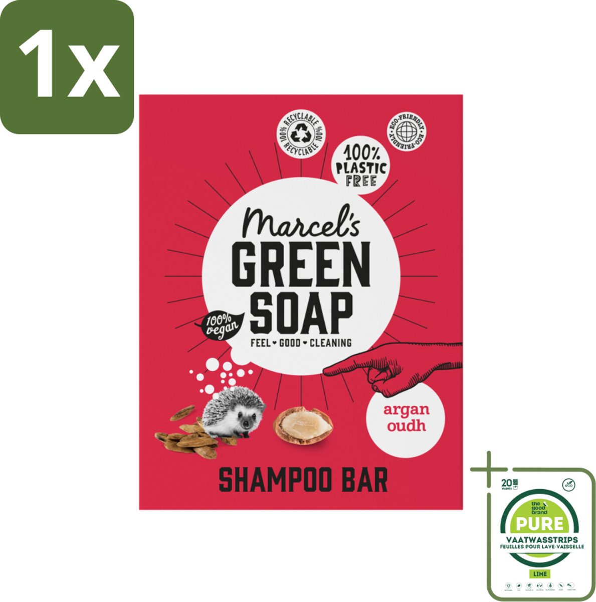 1 x Marcel's Green Soap - Shampoobar - Argan & Oudh - Versterkt & verzorgt - 90 gr - Shampoobar - Argan - Oudh - Biologische Shampoo - Plasticvrije Shampoo