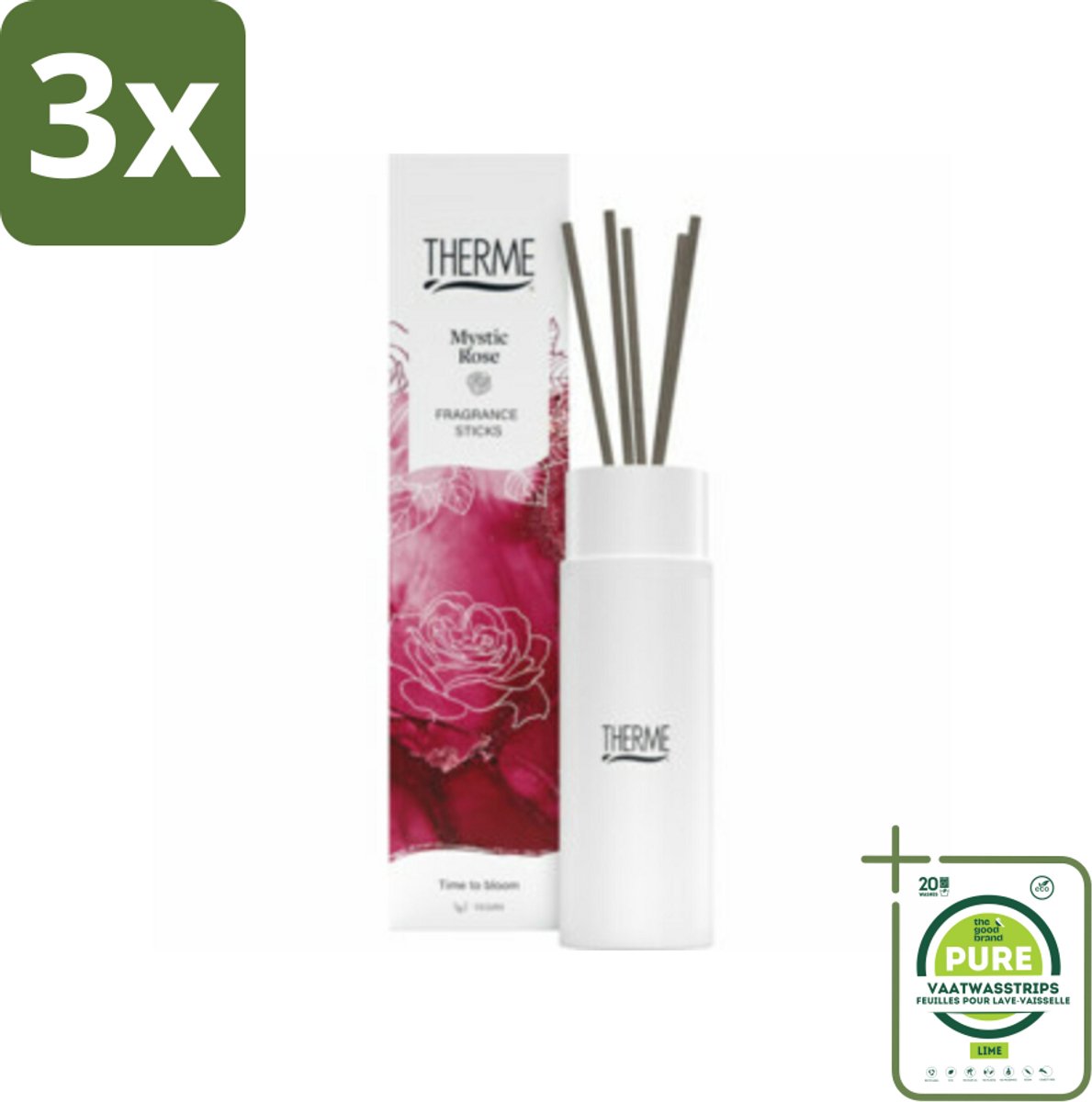 3 x Therme - Mystic Rose - Geurstokjes - Langdurige Geur - Aromatisch - 100ml - Grootverpakking - Geurstokjes - Roos Geur - Luxe Geur - Langdurige Geur - Wellness