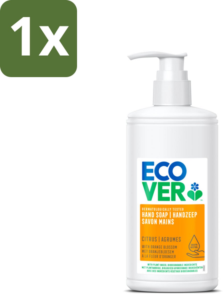 1 x Ecover - Handzeep - Citrus & Oranjebloesem - 250 ml - Handzeep Citrus Oranjebloesem - Handverzorging - Handzeep Citroen Oranje - Handzeep Aloë Vera - Handzeep Dermatologisch Getest