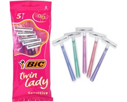 Bic Twin Lady Sensitive Razors, 5 packs of 5 (25 total) disposable razors - with two blades for a precise and precise shave