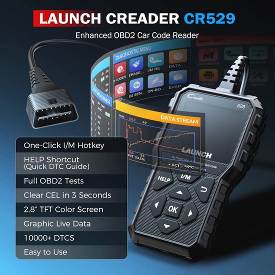 O2 Pt2 Reader Launch CR529 diagnostic interface, cotreader OBD2, reader and power off ...