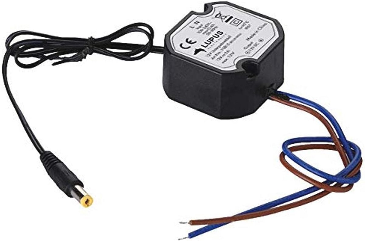 Lupus-Electronics 12V DC 1A inbouwvoeding, weerbestendig, optimaal voor IP-camera's met DC-aansluitstekker, max. 12W, 50x48x25mm