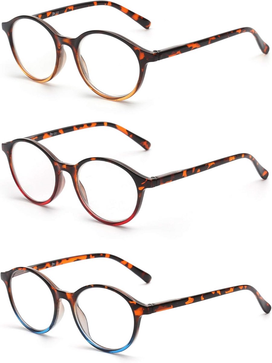 JM 3 stuks vintage ronde leesglazen Spring Hinge glazen voor Reader Mannen Vrouwen + 1,75 Mix Color