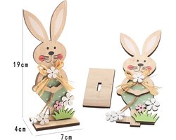 DAHI Houten paasdecoratie, staander, paashaas, decoratie van hout, paasdecoratie, houten haas, decoratie, staander voor paasdecoratie (barbit)