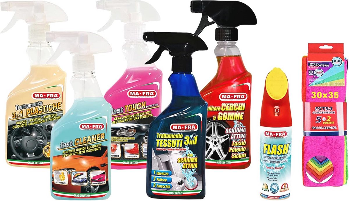 3-in-1 Auto Onderhoudsset voor Binnen en Buiten - Last Touch Fast Cleaner, Velgen en Textielbehandeling - Inclusief Microvezeldoeken