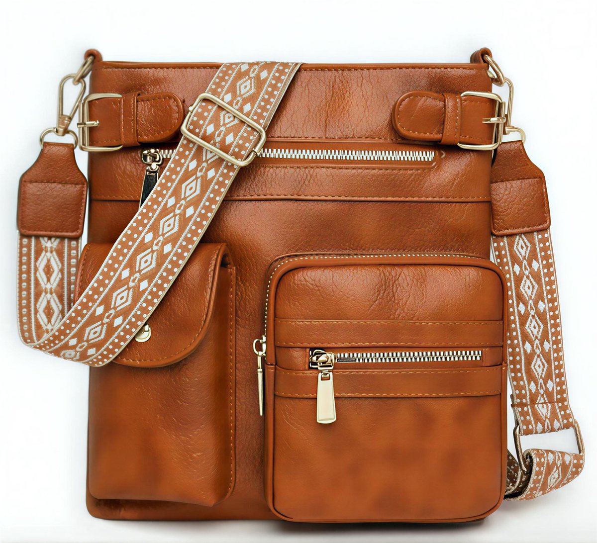 Dames Crossbody Tas met Grote Inhoud - Casual Onderarm en Schoudertas met Ritssluiting - PU Handtas met Zachte Polyester Voering voor Dagelijks Gebruik - Bruin