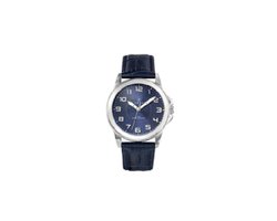 Certus-model 610744-horloge-heren-zilverkleurig-blauwe lederen band-blauwe wijzerplaat-diameter 39 mm-5 atm waterdicht-gemaakt in Frankrijk