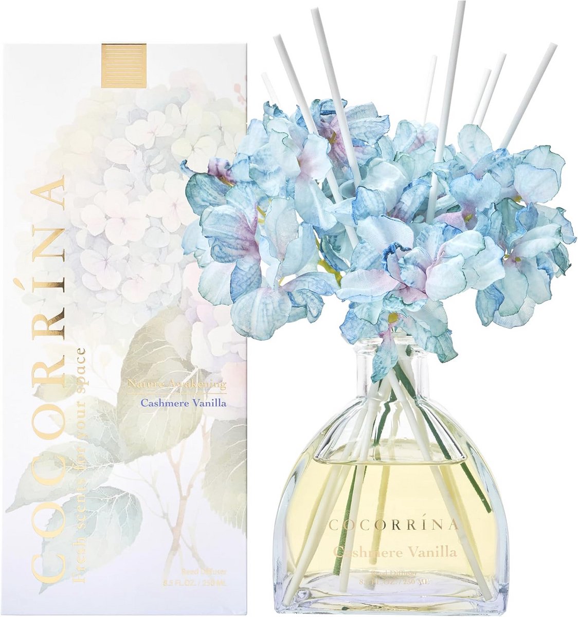 Reed Diffuser - 8 oz Kasjmier Vanille Riet Diffuser met 8 Sticks voor Thuis en Badkamer De