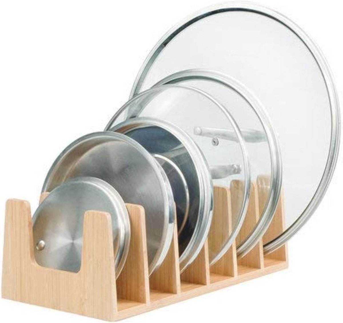 Bamboe Pot Deksel Houder Organizer voor Kasten en Keuken, 6 Secties