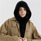 MAGICSHE 2-In-1 Bivakmuts Met Capuchon Sjaal Dames, Winddichte Gebreide Muts Met Sjaal, Slouchy Nekwarmer Balaclava Muts Zwart