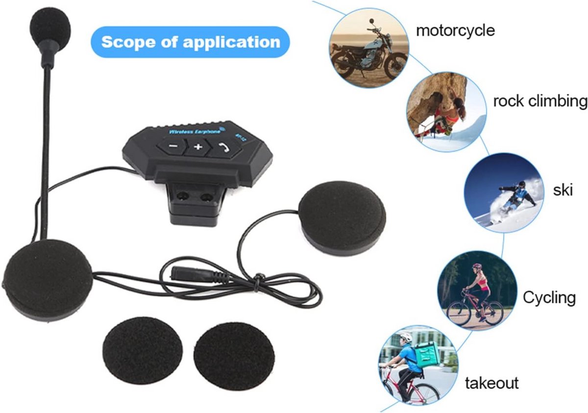 Ultradunne Bluetooth Headset voor Motorhelmen - Handsfree Bellen en USB Opladen thumbnail 3