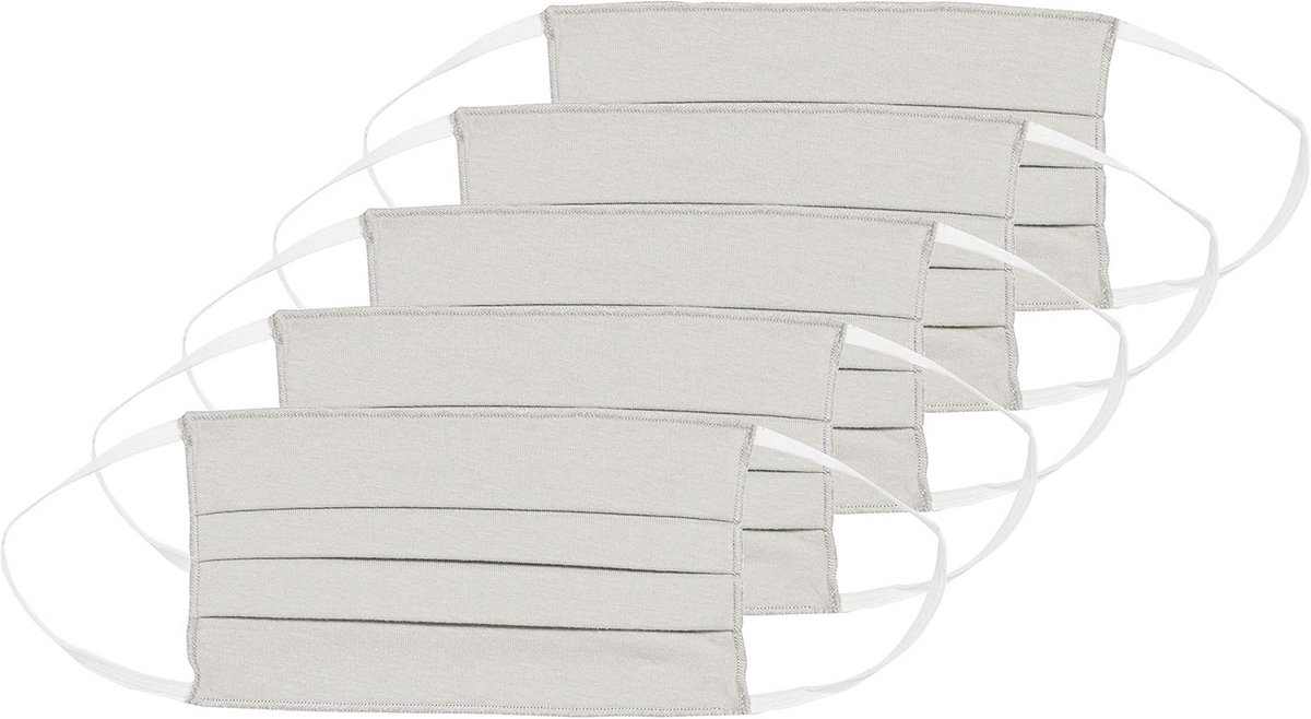 Herbruikbaar gezichtsmasker 100% BCI katoen - Volwassen - Grijs - 5 stuks