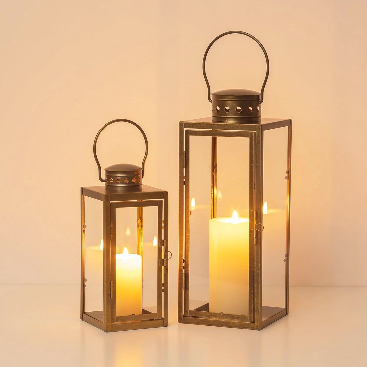 Gouden Lantaarn Decoratie voor Buiten - Set van 2 Windlichten