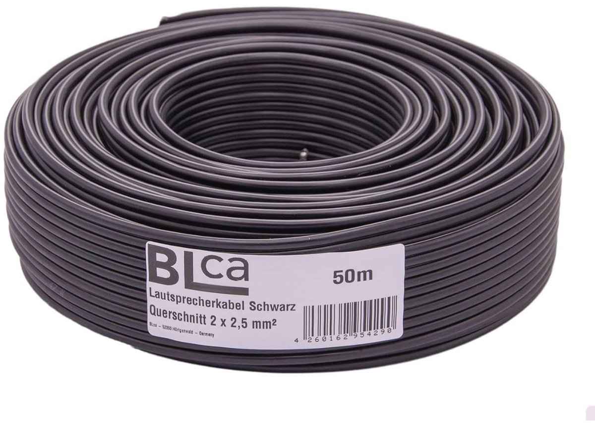 50m 2x2,5mm² luidsprekerkabel CCA - Zwart geïsoleerd met polariteitsmarkering voor stereo-installaties