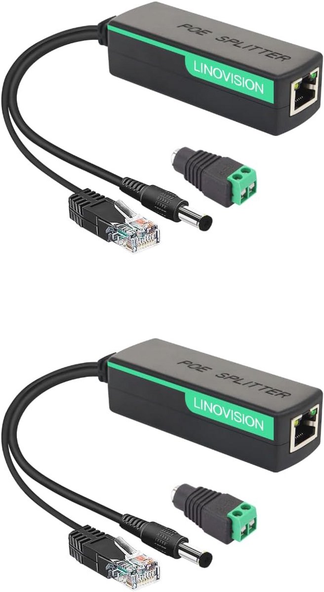 Power Over Ethernet Splitter 10/100Mbps met DC12V 2A Voor Beveiligingscamera's en Draadloze Apparaten